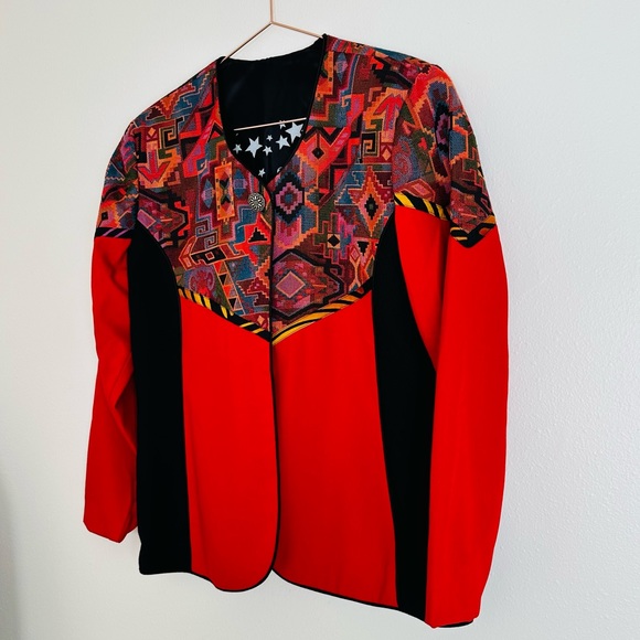 Vintage Marie Studer abstract tapestry aztec long sleeve blazer jacket - Picture 9 of 11